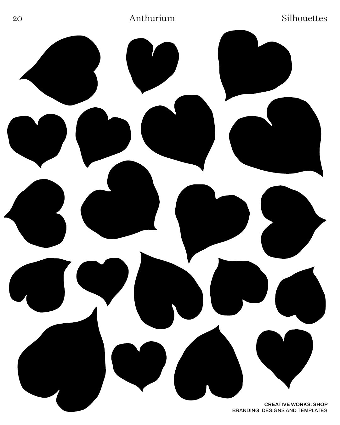 20 Anthurium Silhouettes – Hand-Drawn Botanical Illustrations