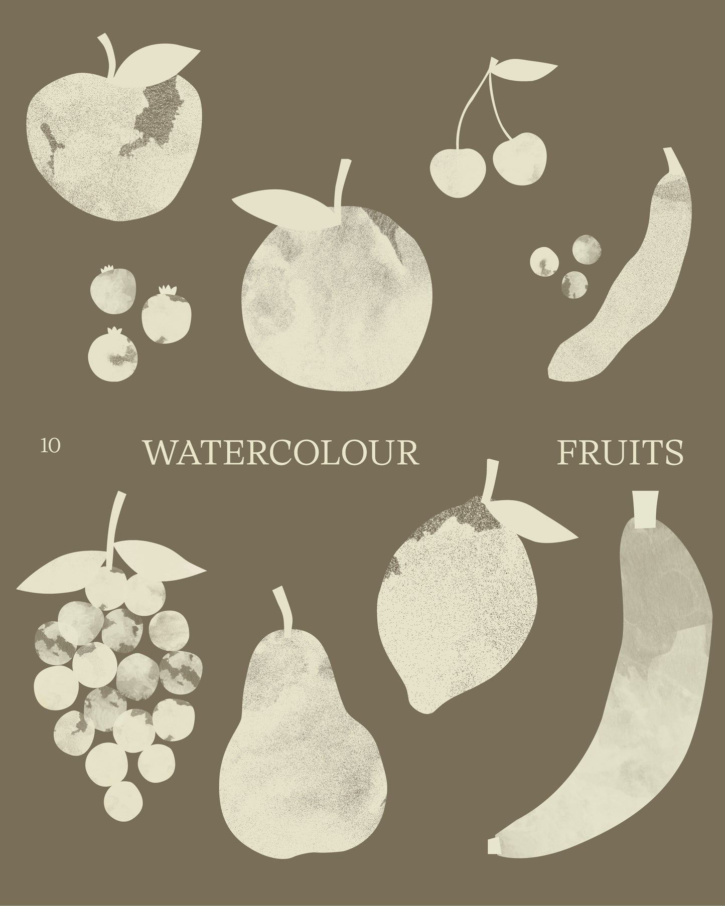 10 Watercolour Fruits Grained Offwhite Texture
