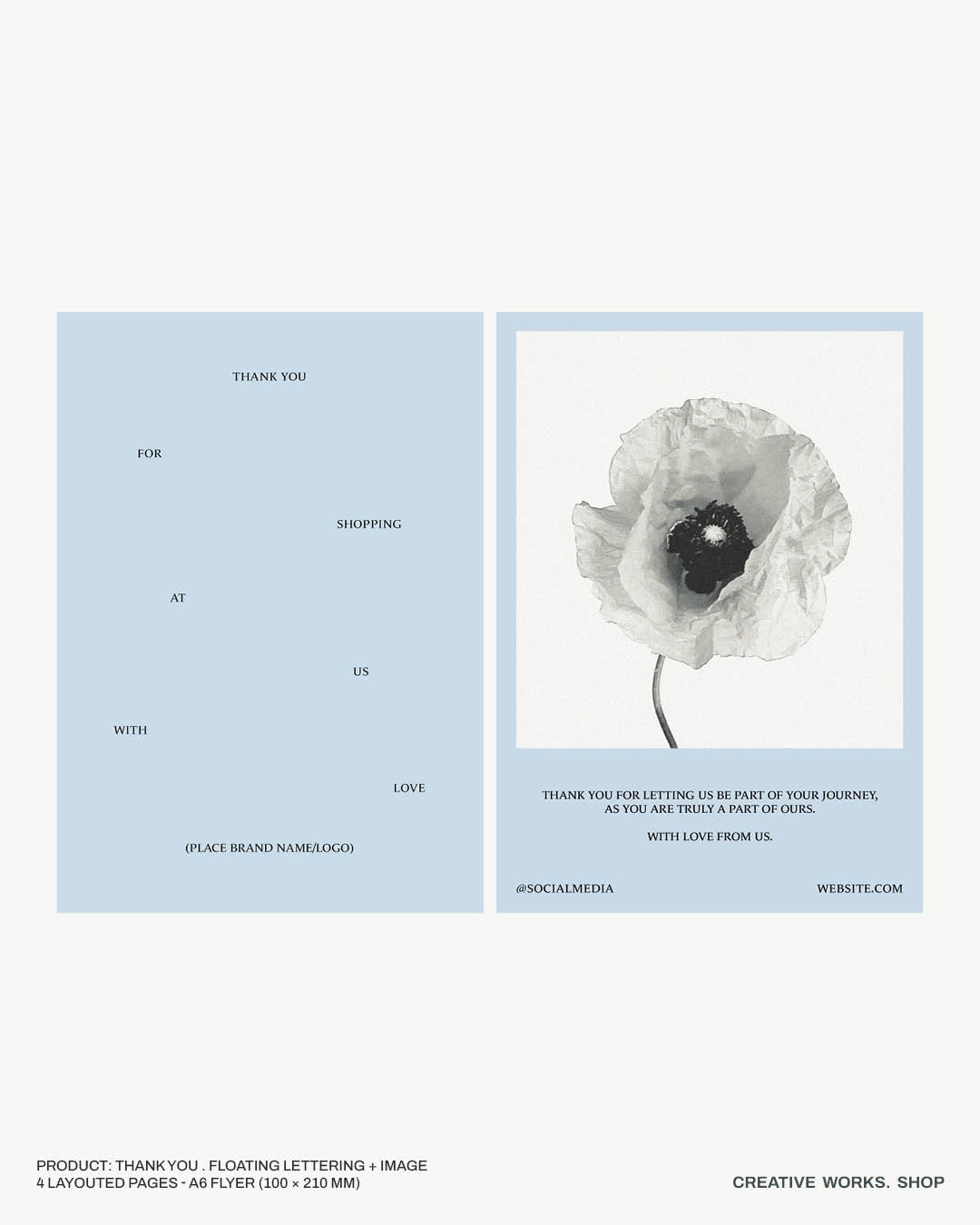 Thank you . Floating Lettering . 4 Pages .  A6 Flyer .