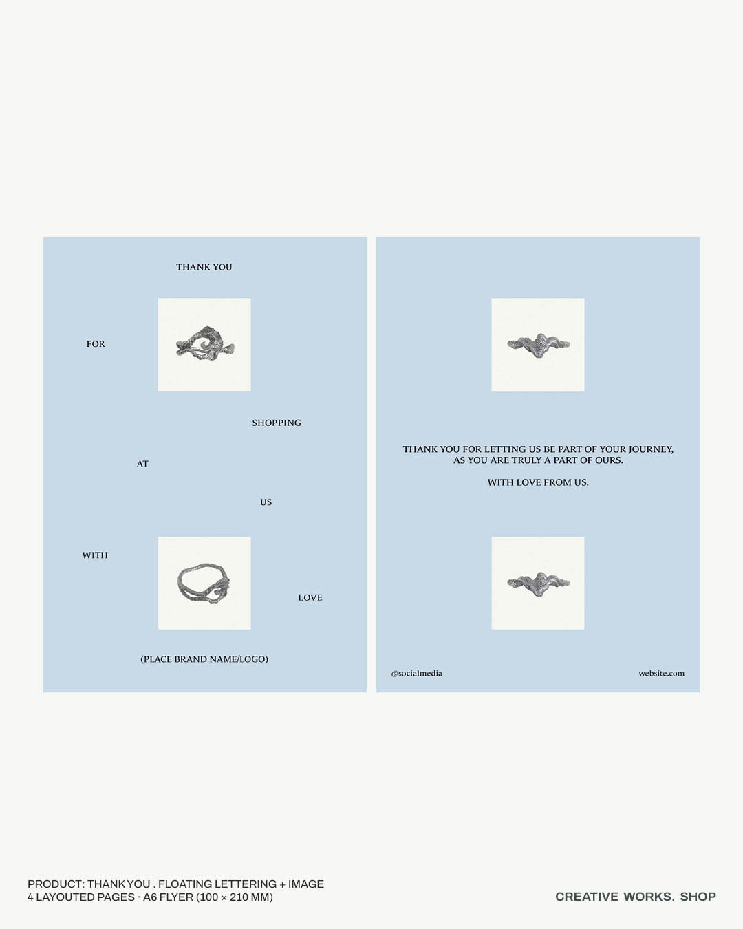 Thank you . Floating Lettering . 4 Pages .  A6 Flyer .